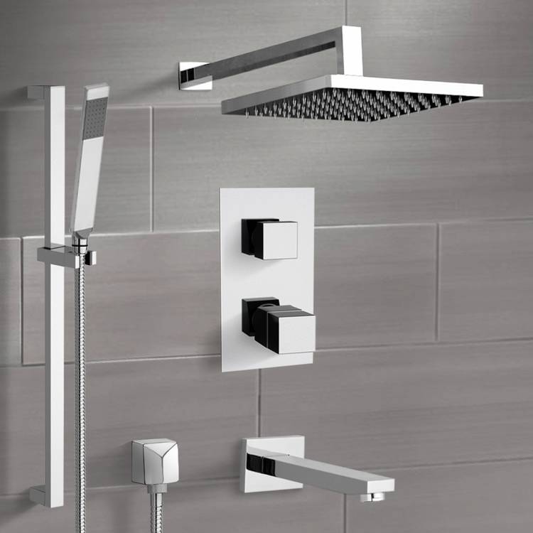 Remer TSR47-8 Chrome Thermostatic Tub and Shower System with 8 Inch Rain Shower Head and Hand Shower